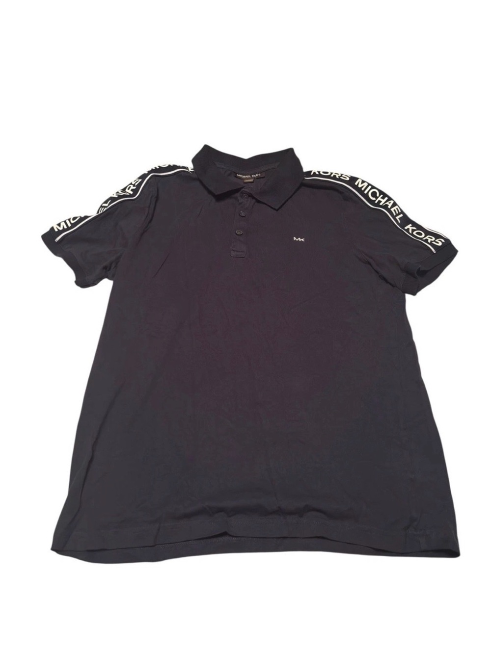 Michael Kors Mens Medium MK Shoulder Logo 100% Cotton Polo Shirt Black (Good)